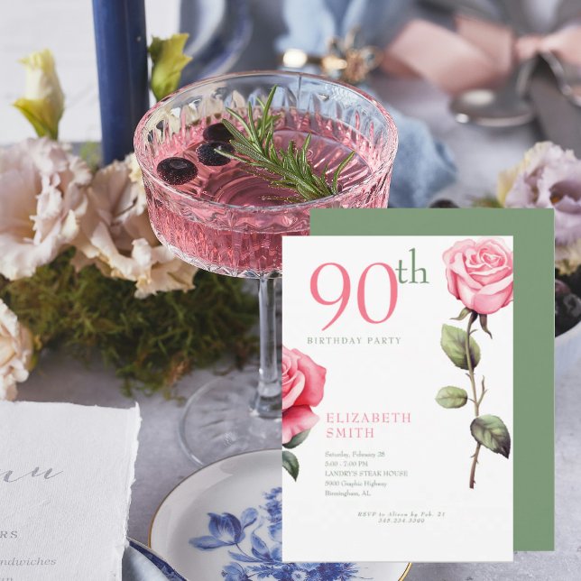 Invitación Elegante fiesta de cumpleaños número II Rosa 90 (Subido por el creador)