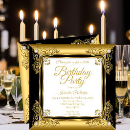 Invitación Elegante fiesta de cumpleaños Ornate Black Gold Di