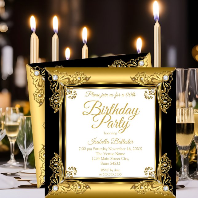 Invitación Elegante fiesta de cumpleaños Ornate Black Gold Di (Subido por el creador)
