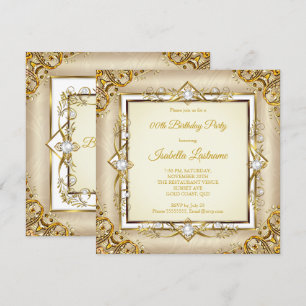 Invitación Elegante Fiesta de Cumpleaños Oro Blanco Beige Per
