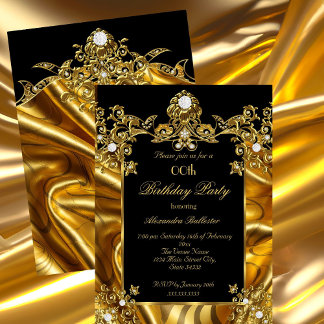 Invitación Elegante fiesta de cumpleaños oro seda diamantes n