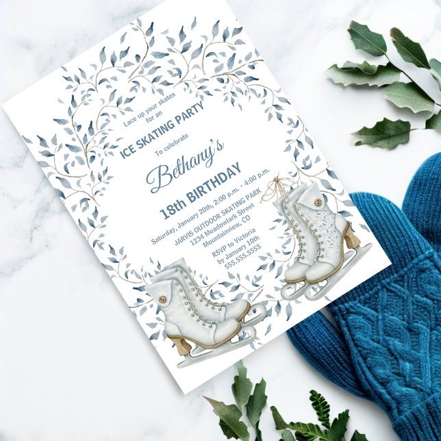 Invitación Elegante fiesta de cumpleaños para patinar sobre h (Elegant and classy ice skating party invitation.)