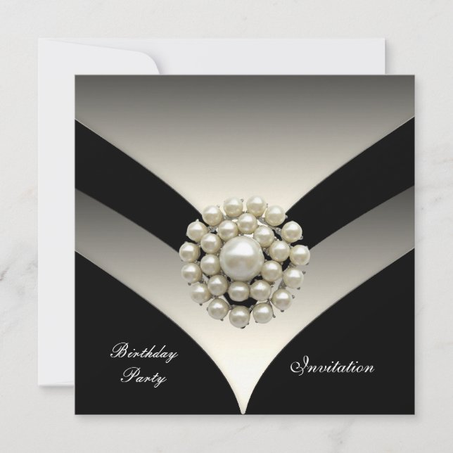 Invitación Elegante fiesta de cumpleaños Pearl Bla (Anverso)