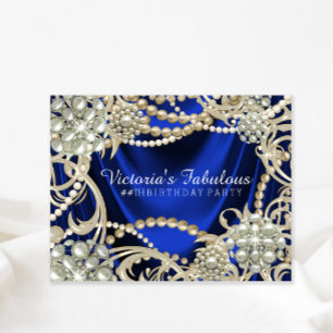Invitación Elegante fiesta de cumpleaños perla azul real