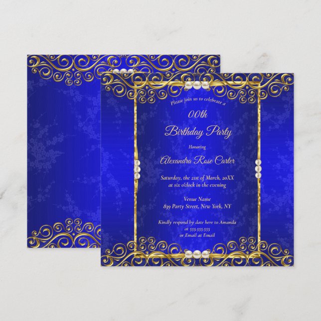 Invitación Elegante fiesta de cumpleaños perla blanca dorada  (Anverso / Reverso)