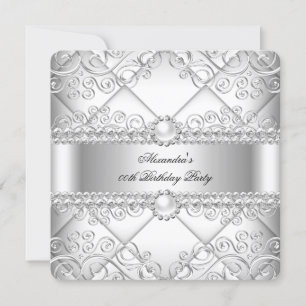 Invitación Elegante Fiesta de Cumpleaños Perla de Encaje Plat