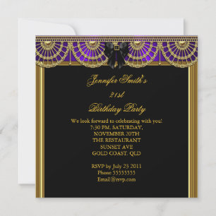 Invitación Elegante fiesta de cumpleaños Purple Black Gold