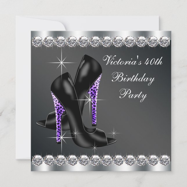 Invitación Elegante fiesta de cumpleaños púrpura femenino (Anverso)