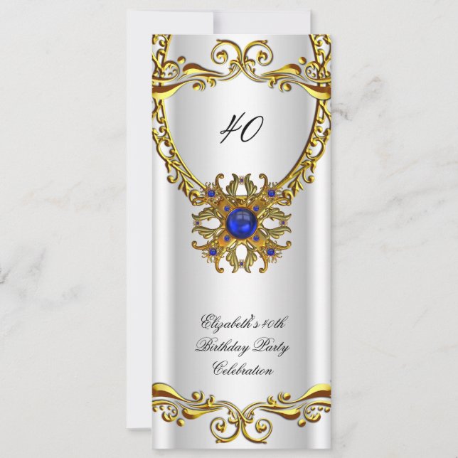 Invitación Elegante Fiesta de Cumpleaños Real Azul Joya de Or (Anverso)