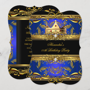 Invitación Elegante Fiesta de Cumpleaños Real Azul Negro Rey 