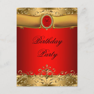 Invitación Elegante fiesta de cumpleaños roja y de oro