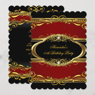 Invitación Elegante Fiesta de Cumpleaños Rojo Granate Negro D