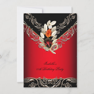 Invitación Elegante Fiesta de Cumpleaños Rojo Negro Caramelo 