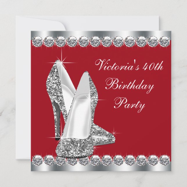 Invitación Elegante fiesta de cumpleaños rojo para mujeres (Anverso)