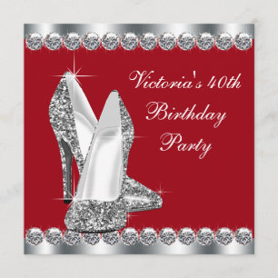Invitación Elegante fiesta de cumpleaños rojo para mujeres