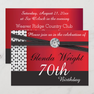 Invitación Elegante fiesta de cumpleaños rojo y negro