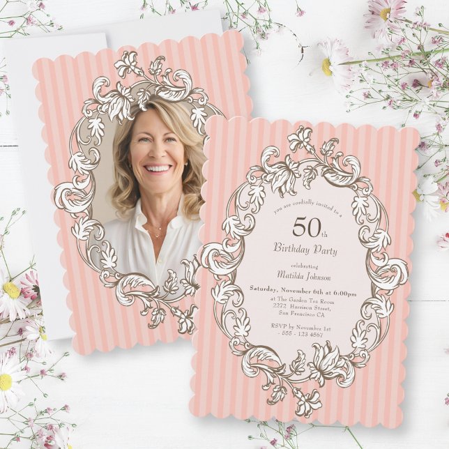 Invitación Elegante Fiesta de Cumpleaños Rosa 50 (Elegant Pink 50th Birthday Party Invitation)