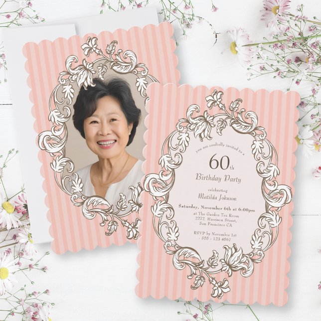 Invitación Elegante Fiesta de Cumpleaños Rosa 60 (Elegant Pink 60th Birthday Party Invitation)