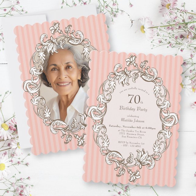 Invitación Elegante Fiesta de Cumpleaños Rosa 70 (Elegant Pink 70th Birthday Party Invitation)