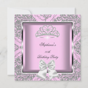 Invitación Elegante Fiesta de Cumpleaños Rosa Damasco Platead