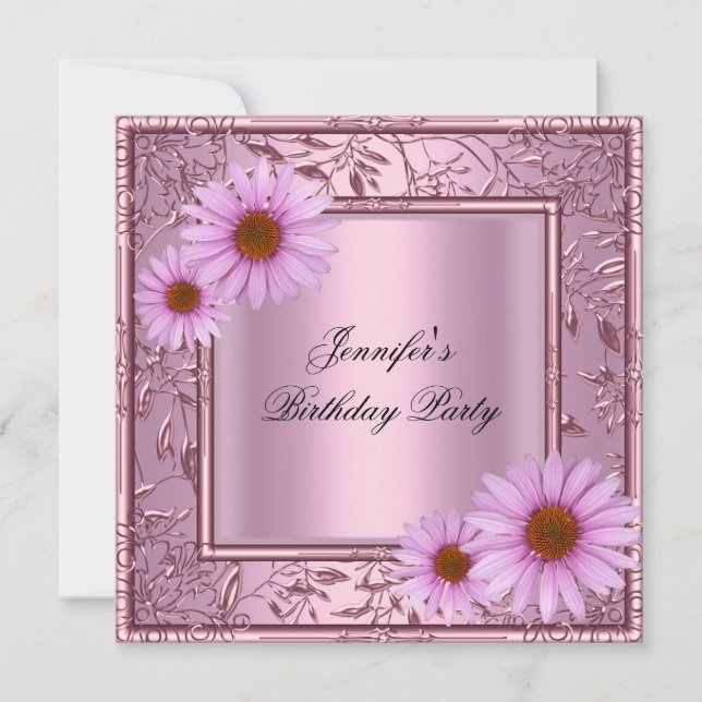 Invitación Elegante Fiesta de Cumpleaños Rosa Flores Rosas Cu (Anverso)
