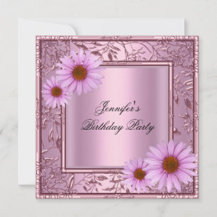 Invitación Elegante Fiesta de Cumpleaños Rosa Flores Rosas Cu