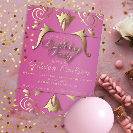 Invitación Elegante Fiesta De Cumpleaños Rosa Y Oro