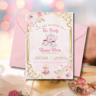 Invitación Elegante fiesta de cumpleaños rosado Fiesta del té
