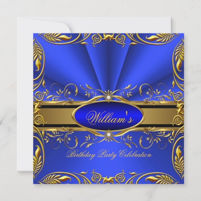 Invitación Elegante fiesta de cumpleaños Royal Blue Gold 2 (Anverso)