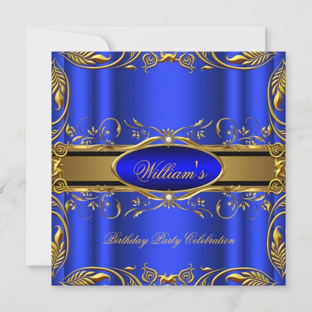 Invitación Elegante fiesta de cumpleaños Royal Blue Gold 3 (Anverso)