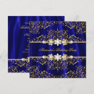 Invitación Elegante fiesta de cumpleaños Royal Blue & Gold Da