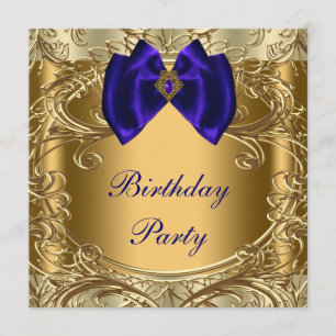 Invitación Elegante fiesta de cumpleaños Royal Blue y Gold