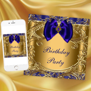 Invitación Elegante fiesta de cumpleaños Royal Blue y Gold
