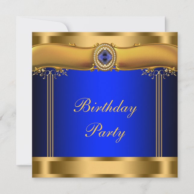 Invitación Elegante fiesta de cumpleaños Royal Blue y Gold (Anverso)