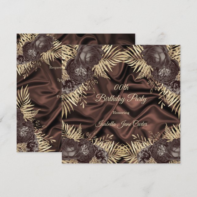 Invitación Elegante Fiesta de Cumpleaños Seda de Chocolate ma (Anverso / Reverso)