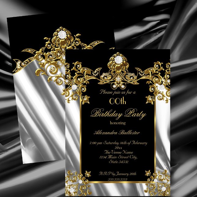 Invitación Elegante Fiesta de Cumpleaños Seda diamante Oro (Subido por el creador)
