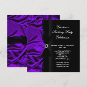 Invitación Elegante Fiesta de Cumpleaños Seda Púrpura Profund