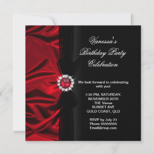 Invitación Elegante Fiesta de Cumpleaños Seda Rojo Profundo N