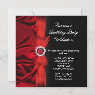 Invitación Elegante Fiesta de Cumpleaños Seda Rojo Profundo N