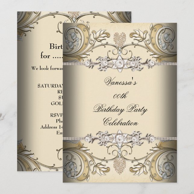Invitación Elegante fiesta de cumpleaños Sepia Café Gold (Anverso / Reverso)