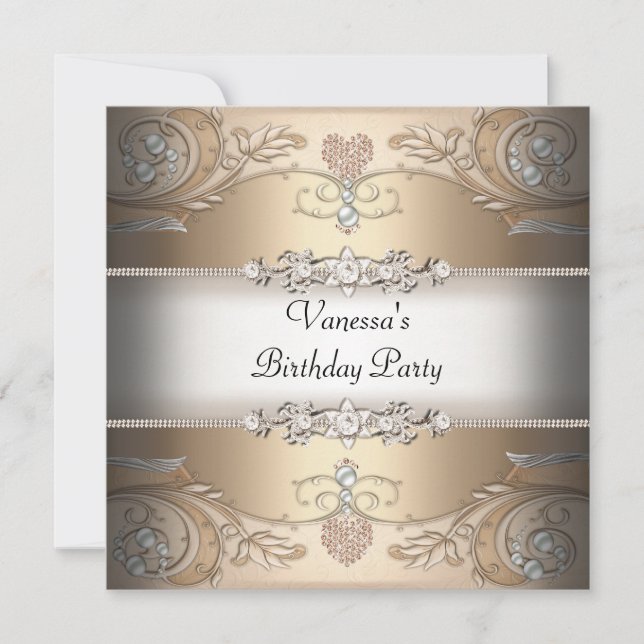 Invitación Elegante fiesta de cumpleaños Sepia Coffee Beige (Anverso)