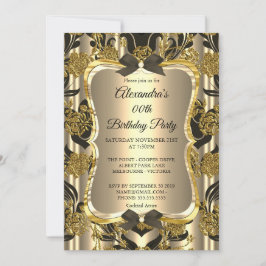 Invitación Elegante fiesta de cumpleaños Sepia de oro Damasco