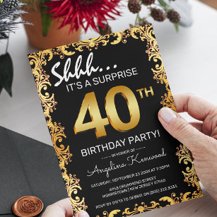 Invitación Elegante fiesta de cumpleaños sorpresa de Black & 