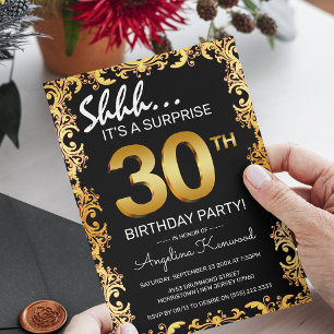 Invitación Elegante fiesta de cumpleaños sorpresa de Black &