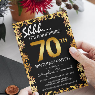 Invitación Elegante fiesta de cumpleaños sorpresa en negro y 
