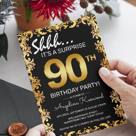 Invitación Elegante fiesta de cumpleaños sorpresa en negro y 