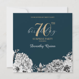 Invitación Elegante Fiesta de Cumpleaños Sorpresa Floral Acua