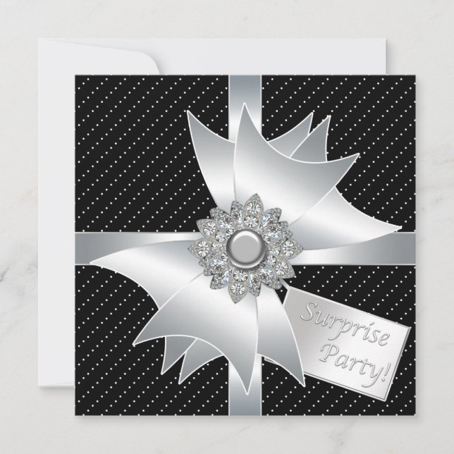 Invitación Elegante fiesta de cumpleaños sorpresa negra (Anverso)