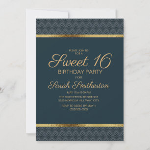 Invitación Elegante fiesta de cumpleaños Sweet 16 azul marino