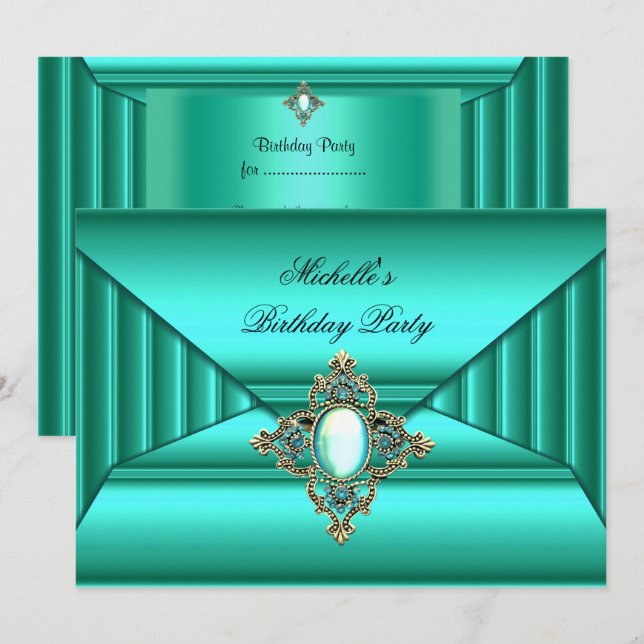 Invitación Elegante fiesta de cumpleaños Teal Jewel Purse Loo (Anverso / Reverso)